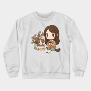 Chibi Cat Hot Chocolate Mom Crewneck Sweatshirt